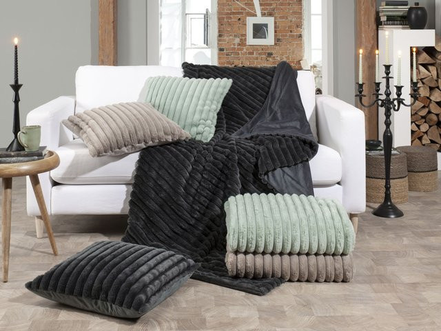 Wohndecke CORD von casa Nova in Grün und Grau, gestreift, B/B/H: 200 x 150 cm - Bild 1