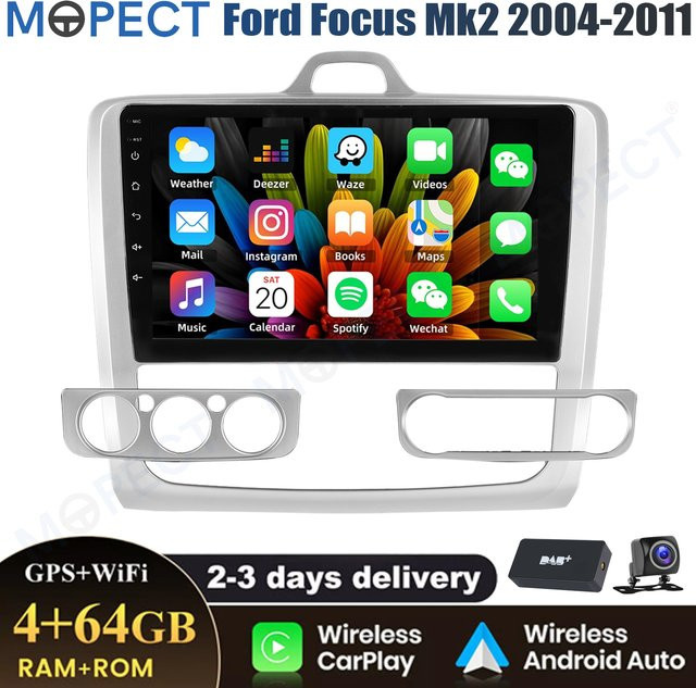 MOPECT Android 15 Autoradio für Ford Focus MK2 2004-2011 mit 9 Zoll Touchscreen, 4+64GB, GPS, Bluetooth, DAB und Rückfahrkamera, Schwarz - Bild 1