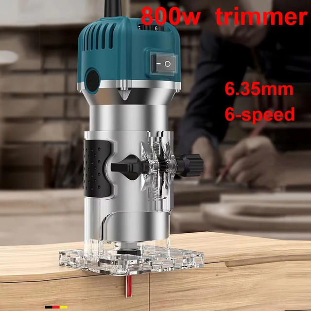 Elektrischer Holzbearbeitungs-Trimmer mit 800 W Leistung, 6 Geschwindigkeiten und 30.000 U/min, geeignet für 6,35 mm Fräser zur Gravur und für Holzarbeiten - Bild 1