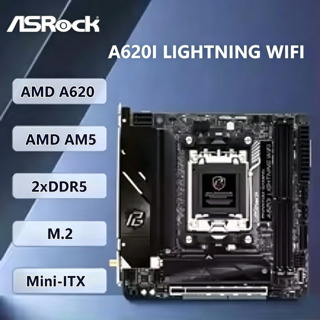 ASRock A620I Lightning WiFi Mini-ITX Motherboard Sockel AM5 mit DDR5 und M.2 Unterstützung, Schwarz - Bild 1