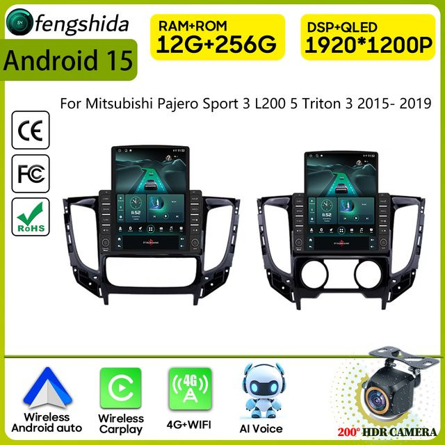 FengShiDa Autoradio mit 9,7 Zoll Display für Mitsubishi Pajero Sport, L200, Triton 2015-2019 mit Navigation, GPS, Android Auto, Apple CarPlay und 5G Wifi in Schwarz - Bild 1