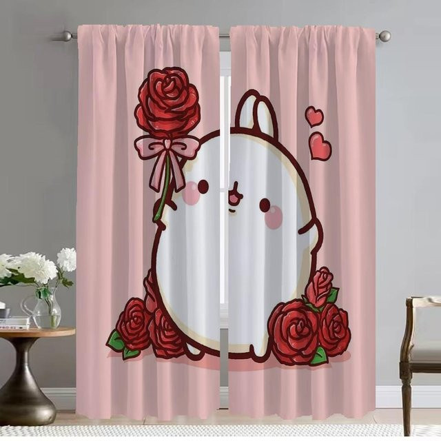 Molang Vorhänge für Wohnzimmer und Schlafzimmer, 2er-Set, Pink, halbtransparent, Breite: 50 cm, Höhe: 70 cm - Bild 1
