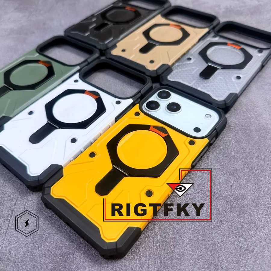 RIGTFKY Stoßfeste Rüstungs-Handyhülle für iPhone mit magnetischer Halterung und Standfunktion in Transparent oder Weiß - Bild 4