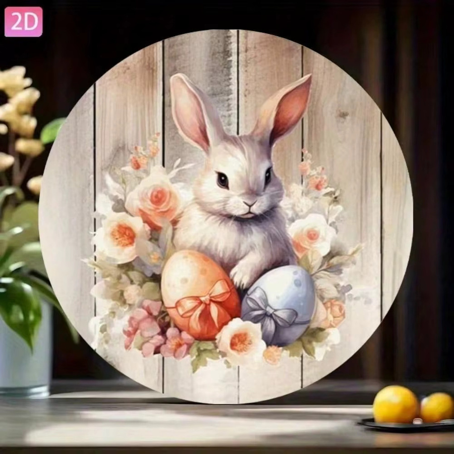 CIFBUY Vintage Metall-Blechschild Osterhase Rund, Mehrfarbig, Durchmesser: 20 cm - Bild 3