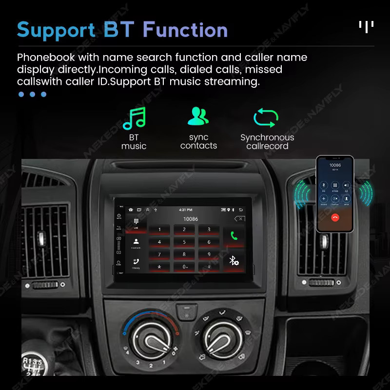 MEKEDE Android 15 Autoradio für Fiat Ducato 2007-2015 mit 2 GB RAM, 64 GB Speicher, kabellosem CarPlay, GPS, Bluetooth und DSP Stereo in Schwarz - Bild 3