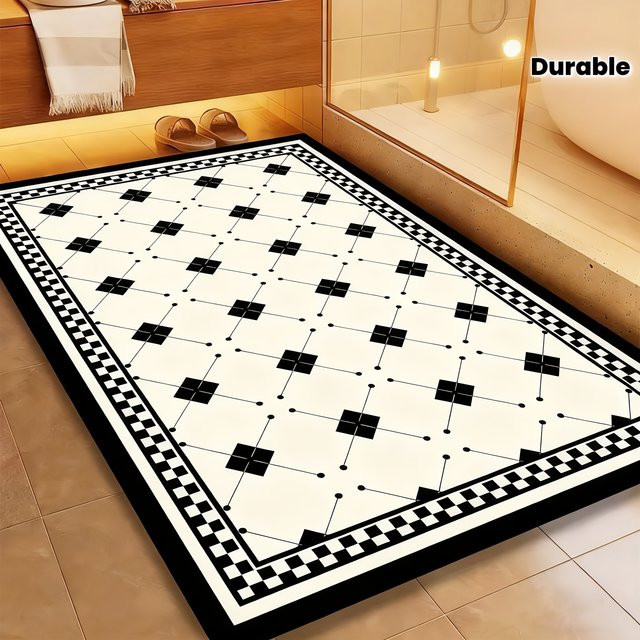 VIKAMA Badezimmerteppich Creative Grid in Weiß, saugfähige und rutschfeste Bodenmatte für dein Badezimmer - Bild 1
