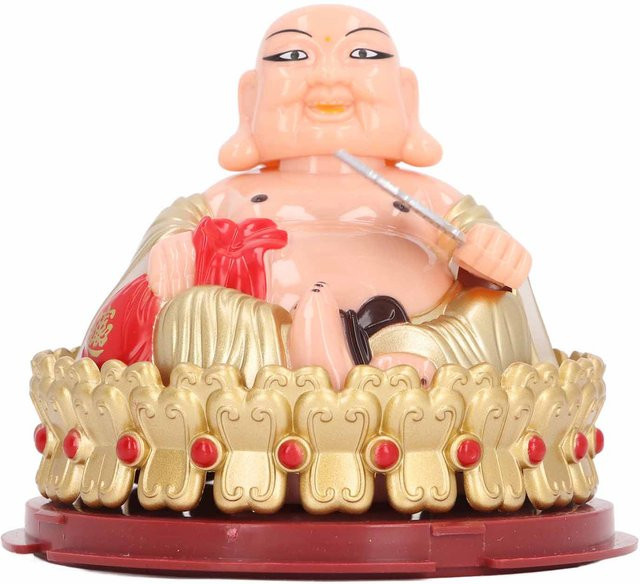 Maitreya Buddha Ornament mit Solarlichtsensor – Schaukelnder Fächer aus Kunststoff für Glück und Harmonie - Bild 1