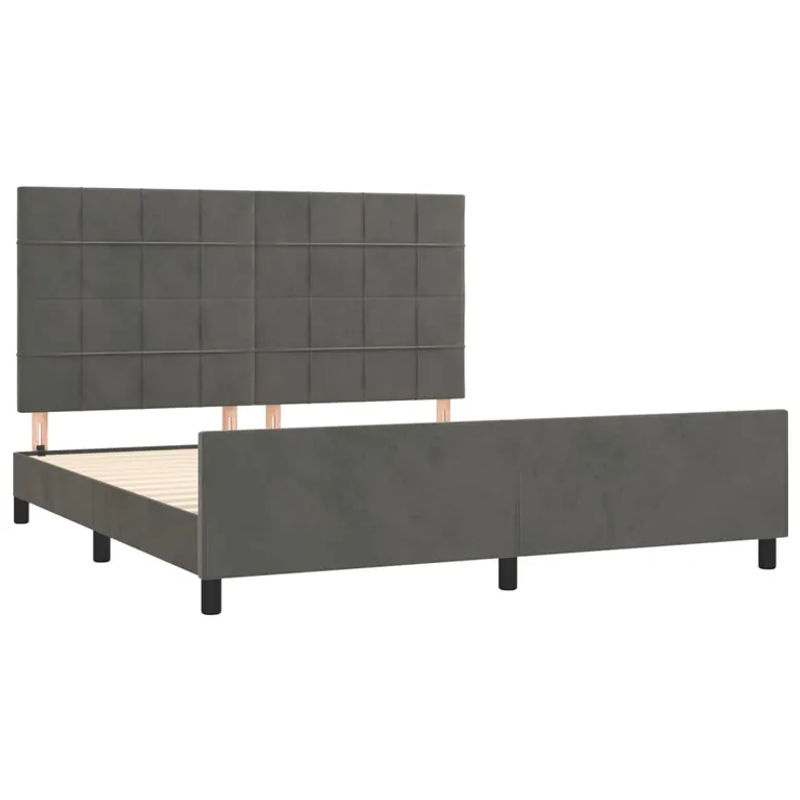 vidaXL Bettgestell mit Kopfteil aus Samt in Dunkelgrau, B/T/H: 180 x 200 x 128 cm - Bild 2