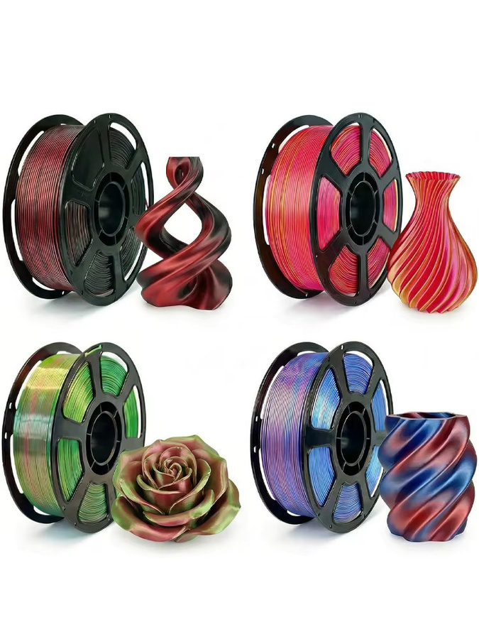 DINGSUN 3D Seiden-PLA-Filament-Bundle Mehrfarbig Gold und Rot, Glänzendes Zweifarbiges FDM 3D-Drucker-Filament 1,75mm, 4 x 250g - Bild 6