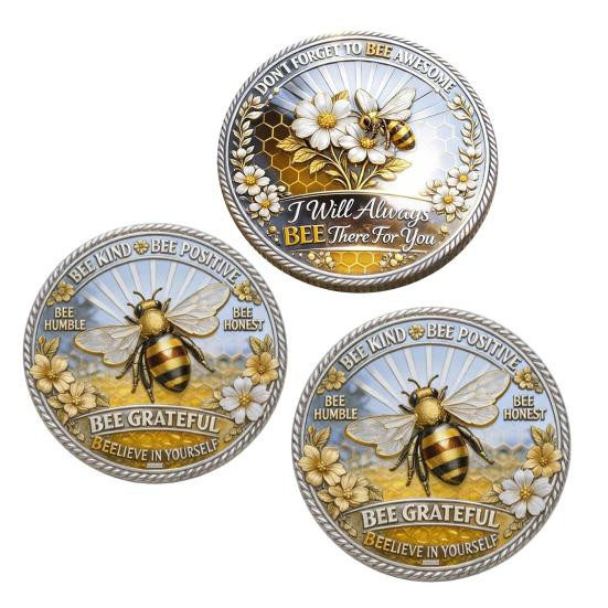 Bee Kind Bee Positive Herausforderungsmünze Goldfarbene Inspirierende Biene Gedenkmünze aus Alloy mit Wabenstruktur - Bild 3