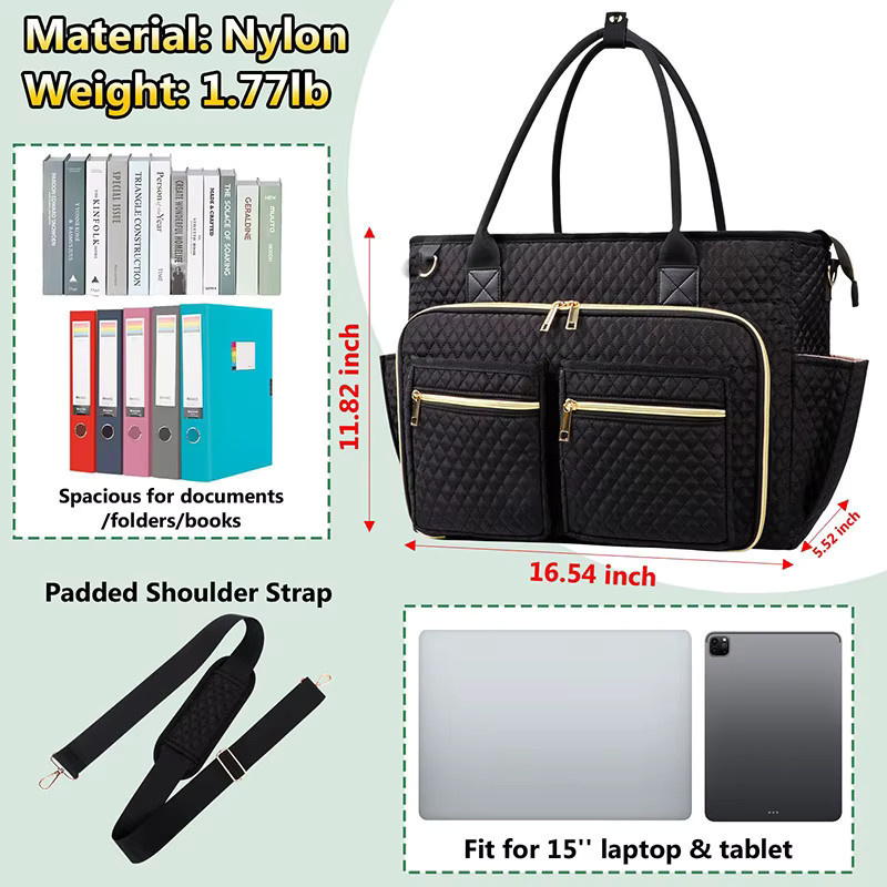 Gesteppte Dokumenten- und Laptoptasche aus Stoff in Schwarz für Lehrer und Berufstätige - Bild 2