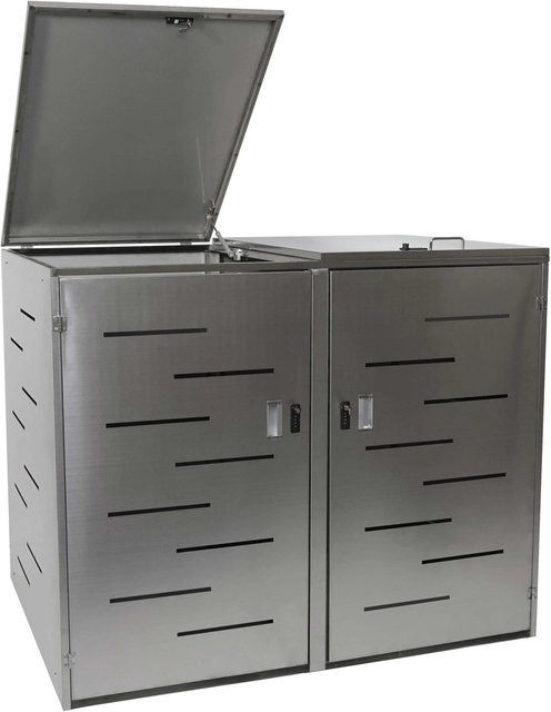 PROREGAL Mülltonnenbox XL 2er Erweiterbar aus Edelstahl in Silber, B/T/H: 116 x 141 x 98 cm - Bild 1