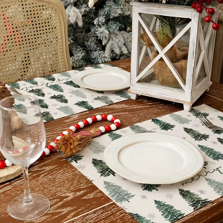 VIKAMA Weihnachts-Tischsets mit Weihnachtsbaum und Schneeflocken Motiv in Multicolor - Bild 2