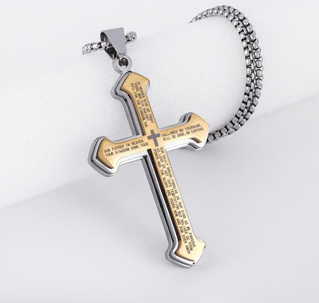 YIRAN Halskette mit Kreuz Anhänger, Edelstahl, Bicolor, Unisex - Bild 1
