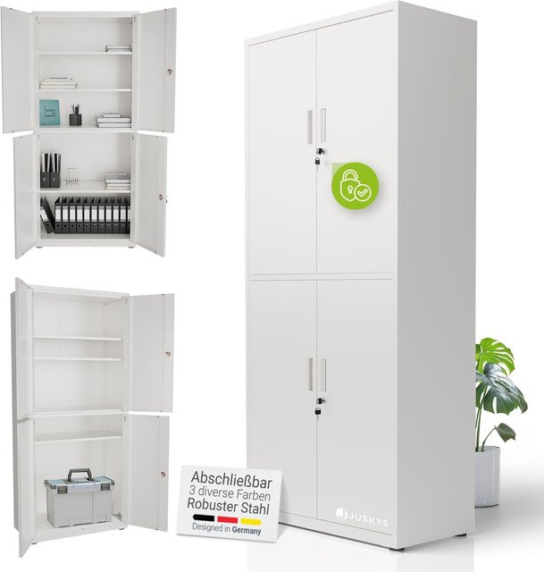 Juskys Aktenschrank aus Metall in Weiß, abschließbar mit 2 Türen und höhenverstellbaren Regalböden, B/T/H: 80 x 40 x 180 cm - Bild 1