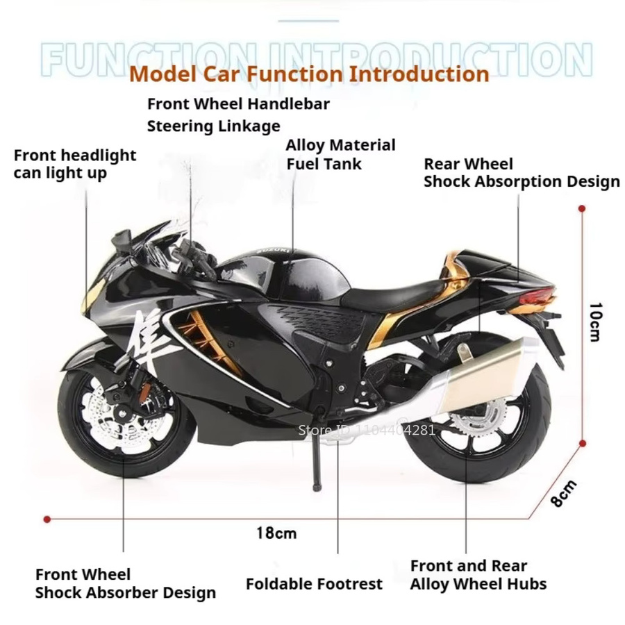 MAKEDA Suzuki Hayabusa GSX1000R, Miniaturauto, 1:12, Metall, Schwarz - Bild 1