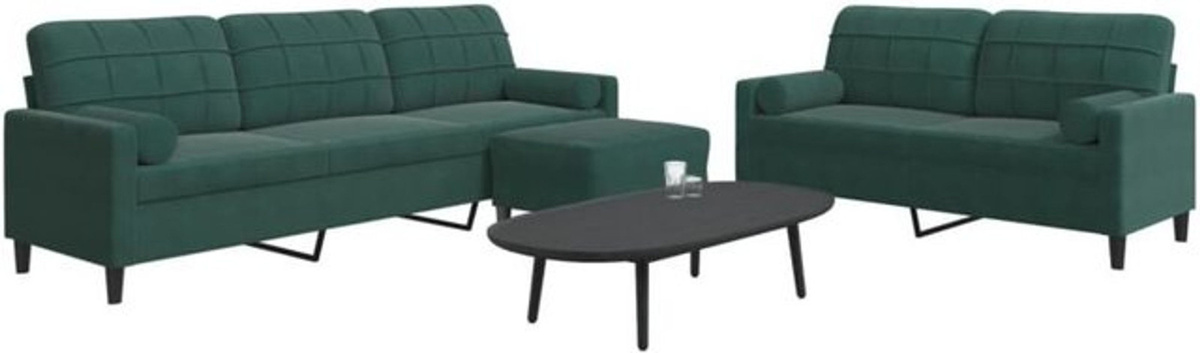 Vidaxl 3-tlg. Sofagarnitur Modern aus Samt und Metall in Dunkelgrün mit Kissen und Nackenrollen - Bild 1