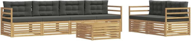vidaXL Outdoor-Sofagarnitur 7-teilig aus Akazienholz mit Polstern in Weiß und Anthrazit - Bild 1