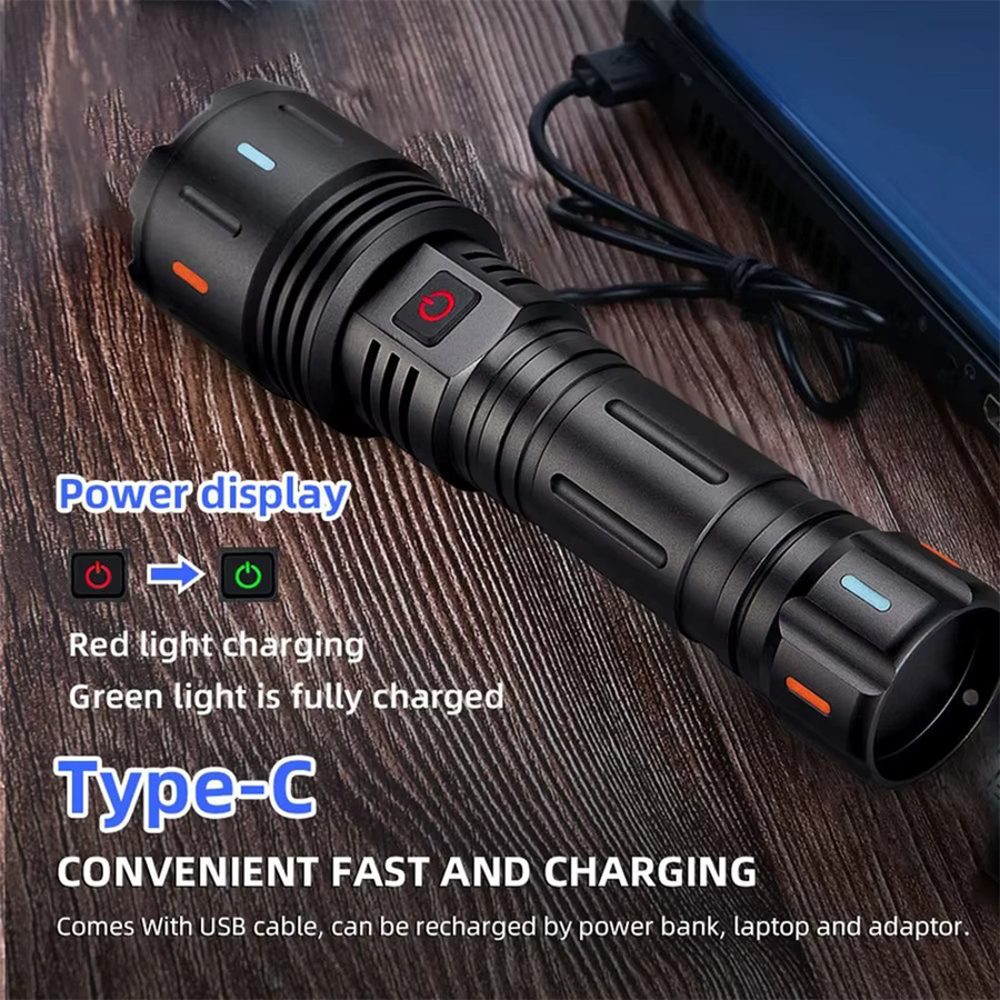 KENSUN Taktische LED-Taschenlampe in Schwarz mit USB-Ladefunktion und starkem Spotlight - Bild 5