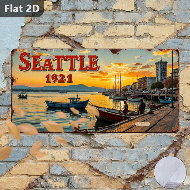 Vintage Seattle Sunset Blechschild von CIFBUY, Wanddekoration aus Metall, Mehrfarbig, Breite: 30,48 cm, Höhe: 15,0 cm - Bild 1
