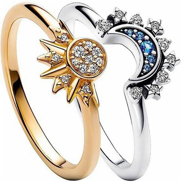 YIRAN Ring Set, Messing, Zirkonia, Schwarz, Damen - Bild 1