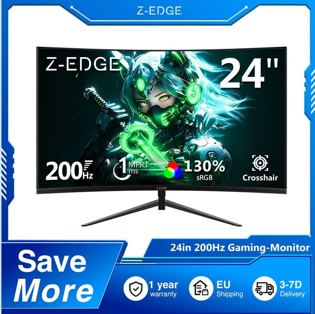 Z-EDGE 24 Zoll Gaming-Monitor mit 200Hz, Full HD, 1ms MPRT, 1650R Curved VA-Panel, HDR und FreeSync in Schwarz - Bild 1