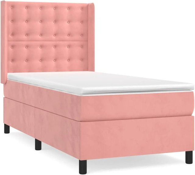 vidaXL Boxspringbett Hybrid mit Matratze und Kopfteil in Rosa, Samt, B/T/H: 90 x 200 x 128 cm - Bild 1