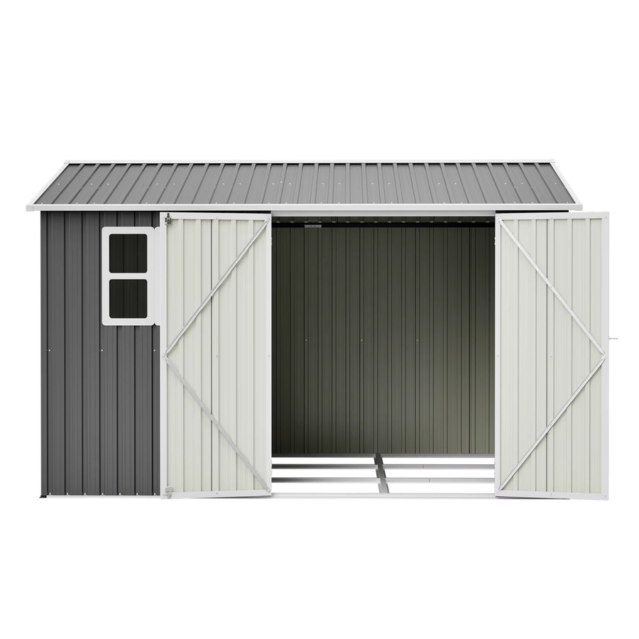 GIHAUVIA Outdoor-Gartenschuppen aus Stahl in Grau mit Fenster und abschließbaren Doppeltüren, wetterbeständiges Werkzeughaus mit Metallbodengestell, B/T/H: 311 x 230 x 201 cm - Bild 8