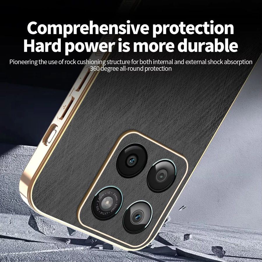 Luxuriöse Hülle aus gebürstetem veganem Leder für Motorola Signature Edge 70 60 Pro Neo Fusion+ G87 G77 G67 G57 G17 Power Plating Edge Cover in Gold - Bild 3