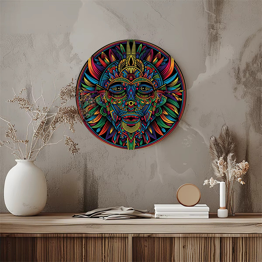Rundes Metall-Wanddekor Potdemiel im Vintage-Stil mit geometrischem und abstraktem Design, Mehrfarbig, Durchmesser: 20,3 cm - Bild 6