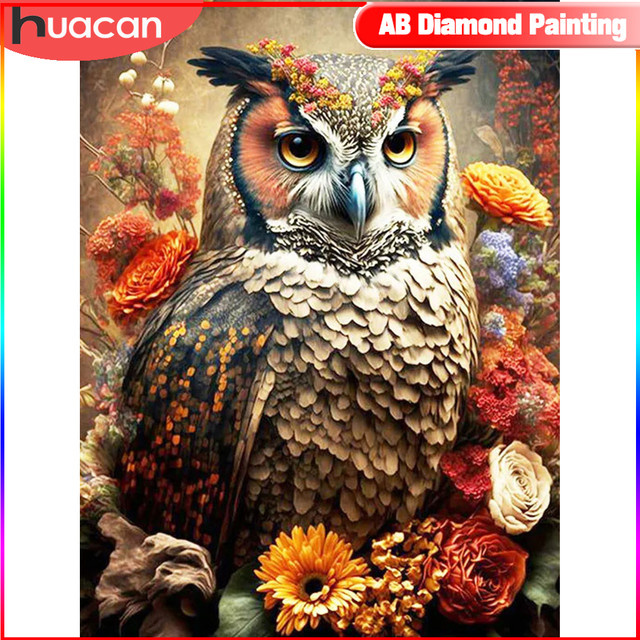 Huacan Diamantmalerei Eule als DIY Mosaik Bild mit Blumen in Multicolour, B/H: 30 x 20 cm - Bild 1