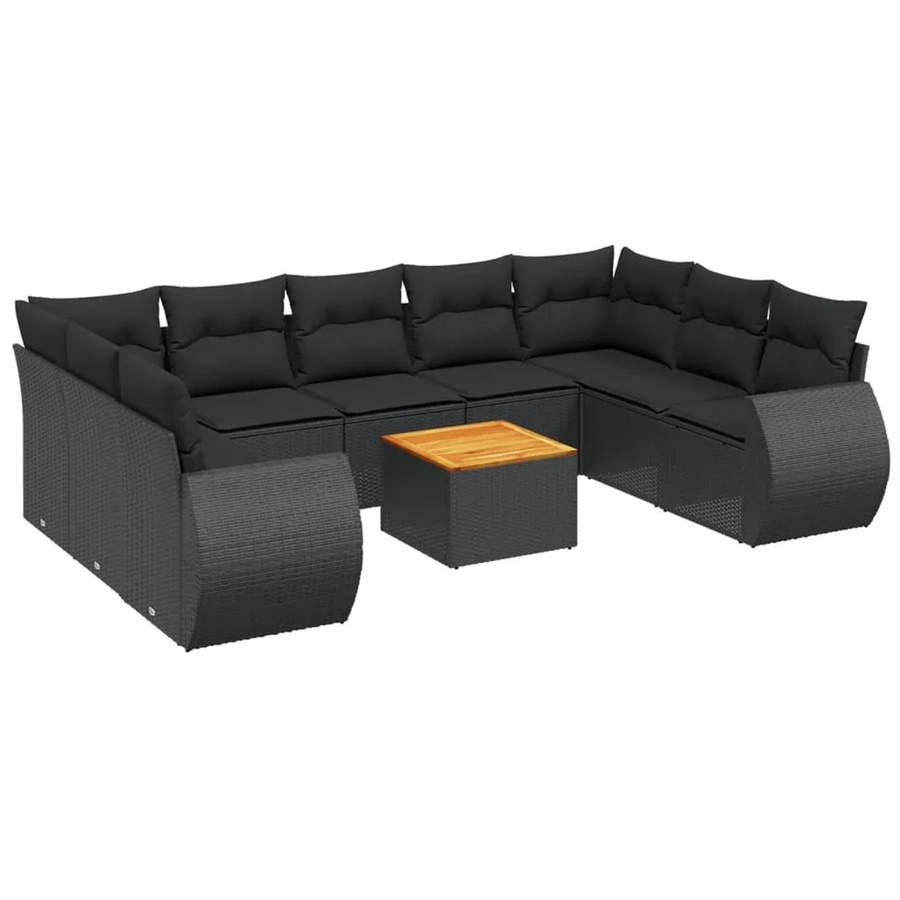vidaXL 10-tlg Garten-Sofagarnitur aus Polyrattan mit Kissen in Schwarz - Bild 2