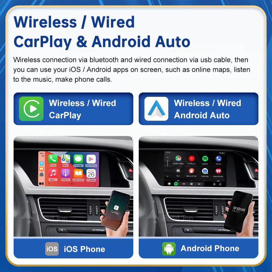 Road Top Wireless CarPlay und Android Auto Interface mit Mirror Link und AirPlay für Audi A4 A5 Q5 B8 (2009-2015) in Schwarz - Bild 4