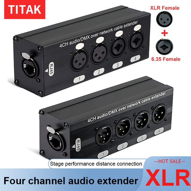 TITAK STP RJ45 Cat5/6 auf 4 Kanal XLR 3Pin Multi Netzwerk Extender für Audio und Bühnenbeleuchtung, Schwarz - Bild 1