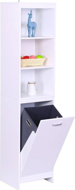 Relaxdays Wäscheschrank Weiß mit Wäschesack und Regalböden, H: 172 cm, B: 40 cm, T: 35 cm - Bild 1