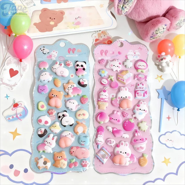 Kawaii 3D Hase Pfirsich Aufkleber aus Resin in Multicolour für Handyhüllen und Scrapbook als Squishy Fidget Stressabbau-Geschenk - Bild 1