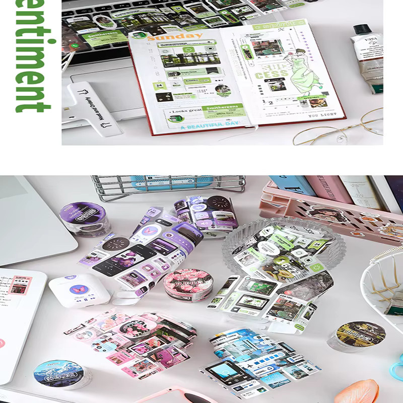 Mist Island Evening Song Washi Tape Set, 4 Bände, DIY-Collage Sticker und Dekoration, lila und mehrfarbig - Bild 5