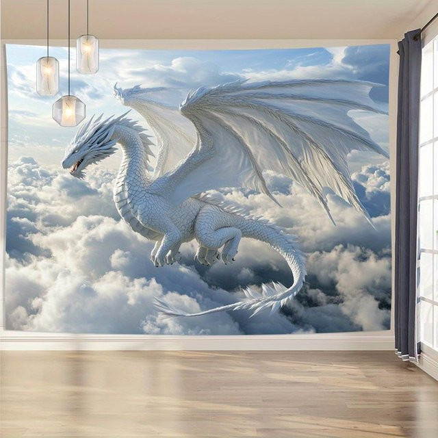 Drachen-Wandteppich aus Polyester von JMG Household Supplies in Weiß, B: 150 cm, H: 100 cm - Bild 1