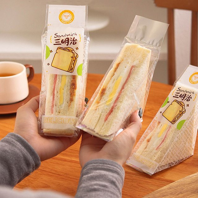 100 Stück transparente Sandwich Taschen aus Kunststoff in Pink für Brot und Gebäck - Bild 1