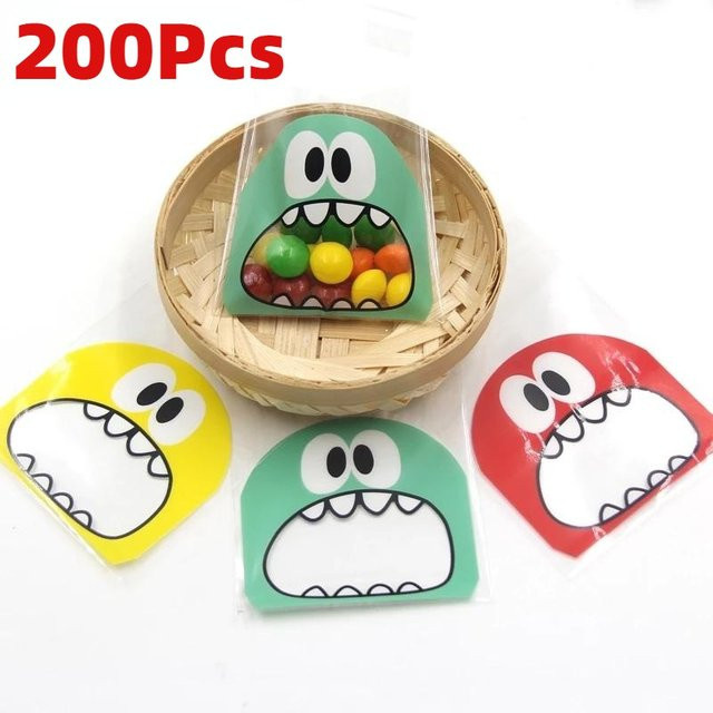 200 Stück Monster Motiv OPP Plastiktüten mit Klebestreifen, B/H: 7 x 7 cm, Mehrfarbig - Bild 1
