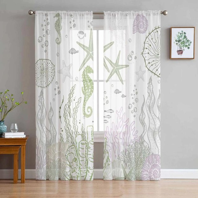 Yiran Furniture Transparentes Voile-Vorhang Set in Salbeigrün, Marmoriertes Organza-Dekorationsvorhang mit Ösen, Breite: 135 cm, Höhe: 245 cm - Bild 1