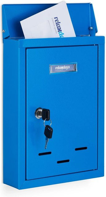 Abschließbarer Briefkasten aus Eisen von Relaxdays in Blau mit Namensschild, B/H/T: 30,5 x 21 x 7 cm - Bild 1