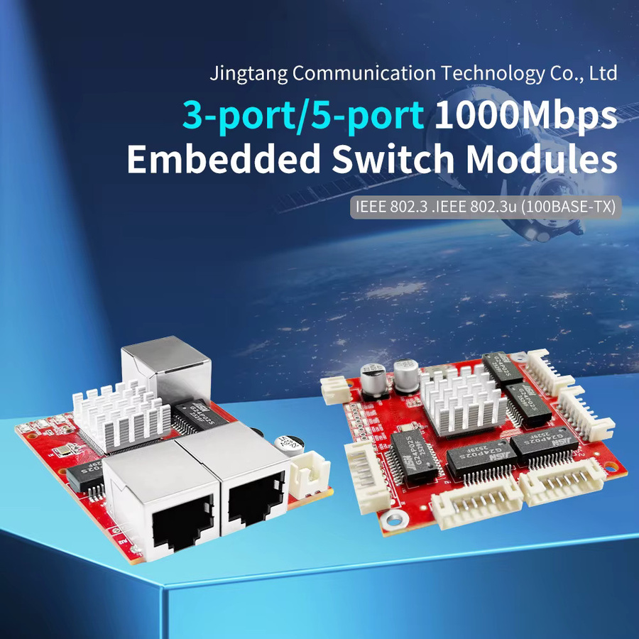 Redquality Mini Gigabit Ethernet Switch PCBA mit 3 oder 5 Ports, 10/100/1000Mbps, 9-57V DC Weitbereichseingang für eingebettete Module - Bild 2