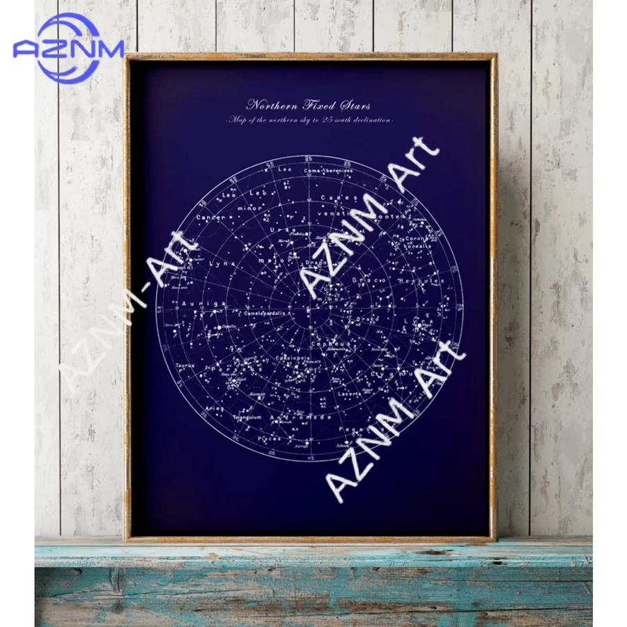 AZNM 2-teiliges Sternkarten-Poster Set in Blau als moderne abstrakte Astronomie-Wandkunst aus Papier - Bild 2