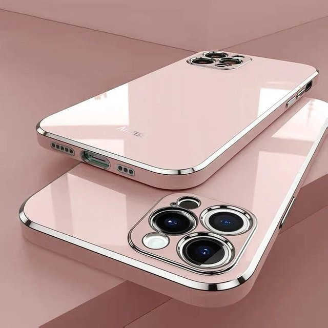 Stoßfeste Silikonhülle mit Luxus-Beschichtung für Apple iPhone 15 14 13 12 11 Pro Max Mini Plus in Pink und Transparent - Bild 1
