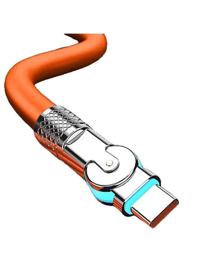 Drehbares Silikon USB-C Datenkabel 120W 6A mit 180 Grad Winkel in Orange - Bild 4