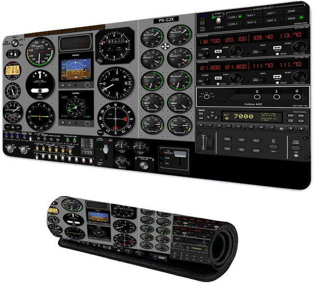 XXL Gaming Mauspad mit Flugzeugkabinen-Navigationsdiagramm in Schwarz und Multicolour, rutschfeste Schreibtischunterlage aus Gummi für Computer und Büro - Bild 1