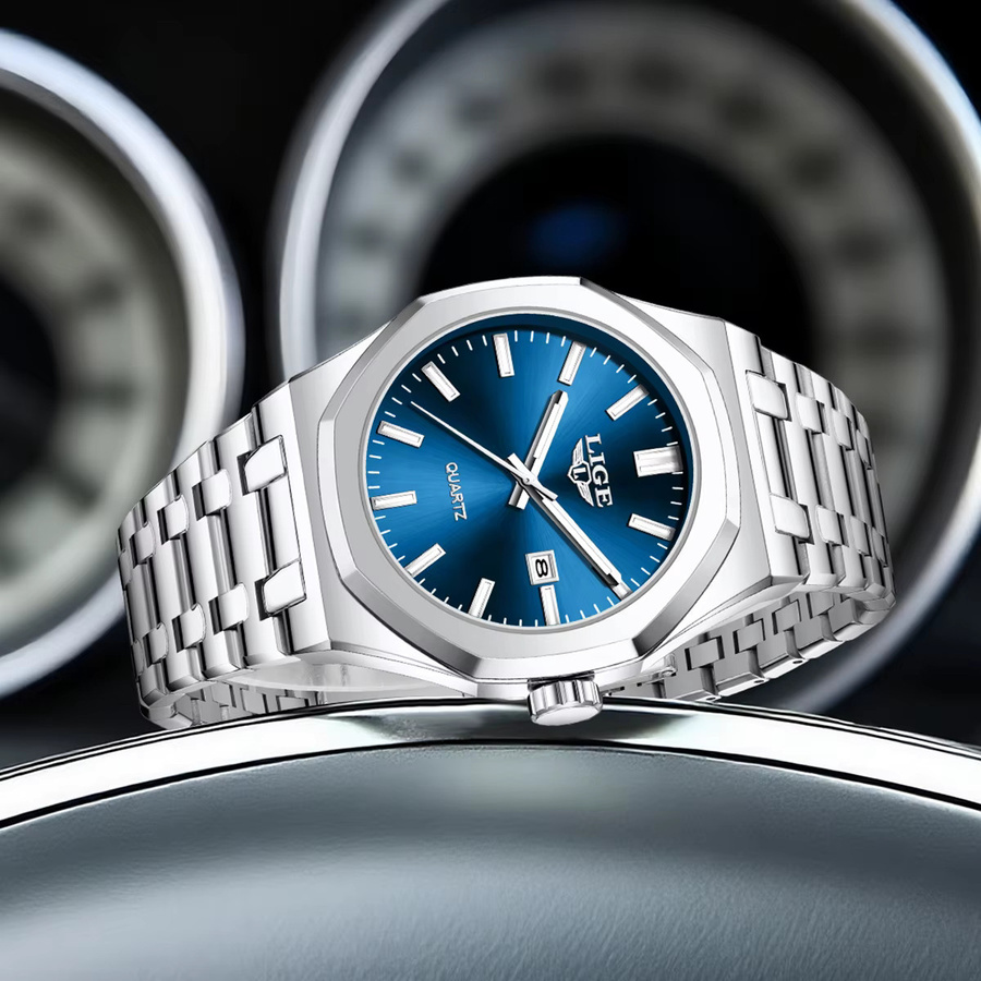 LIGE Armbanduhr Quarz, Edelstahl, Grün, Herren - Bild 4