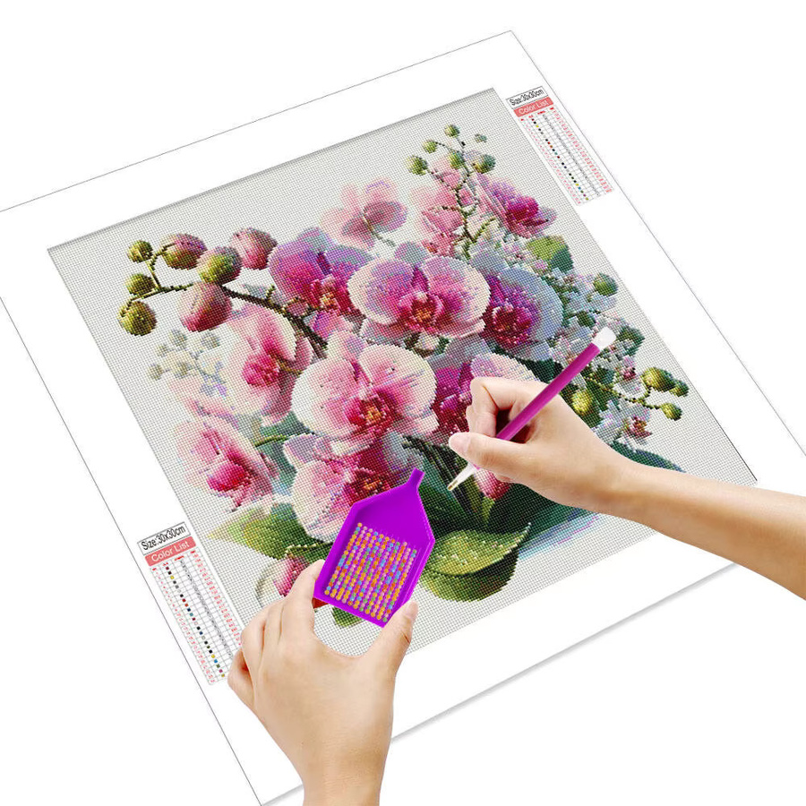 Potdemiel Phalaenopsis Diamant-Malerei Set mit rundem Mosaik in Mehrfarbig, Wanddekoration für Anfänger - Bild 1