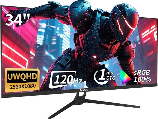 Gawfolk 34 Zoll UltraWide Gaming Monitor mit IPS Direct-View Panel, 120Hz, QHD 1440p Auflösung, 21:9 Format, Schwarz - Bild 1